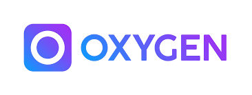 "Logo of 'Oxygen' with a gradient blue and purple design. Below the logo, there is a tagline that reads: 'Get your top online business management program today